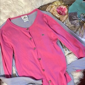 Lacoste Vintage Colorblock Button Up Cardigan Sweater Pink Purple Preppy S y2k